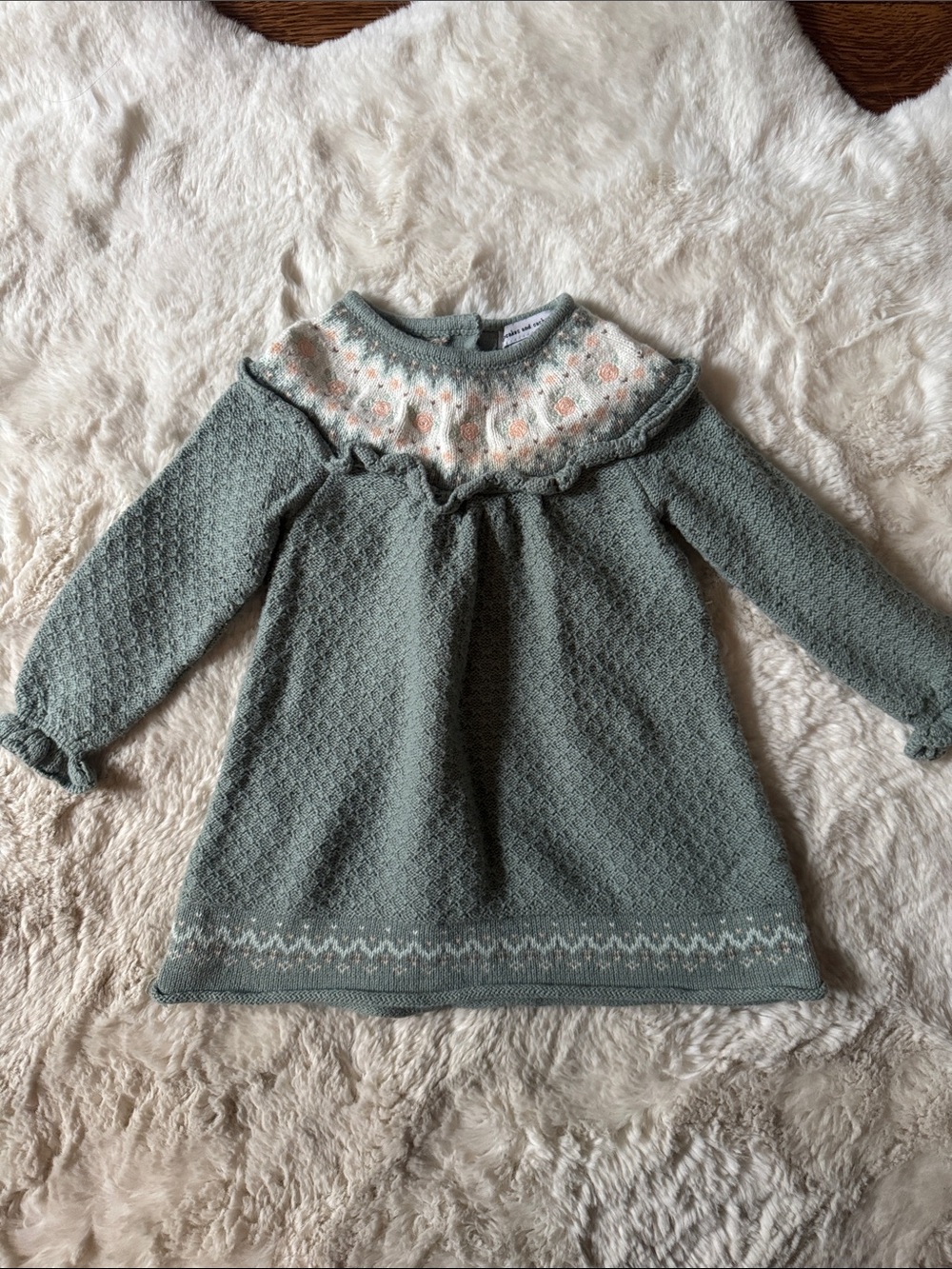 cupcakes & cashmere Girls Sage Green Knit Dress with Floral Yoke
